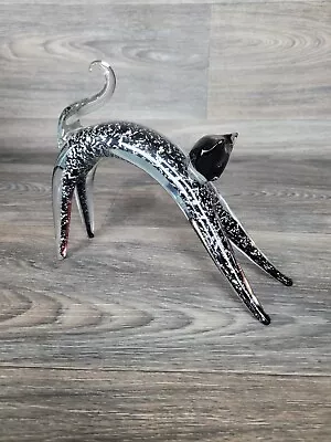 Vintage MURANO Glass  Stretched Cat White/black /Clear Figure  • $38.04