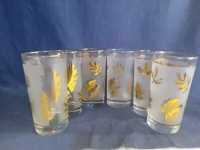 Vintage Libby Gold Leaf Frosted Drinking Glasses SET OF 6 Midcentury Modern  • $25