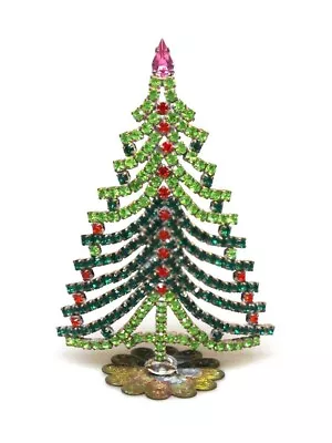 Vintage Czech Rhinestone Xmas Standing Tree Decoration - FREE SHIPPING • $29.90