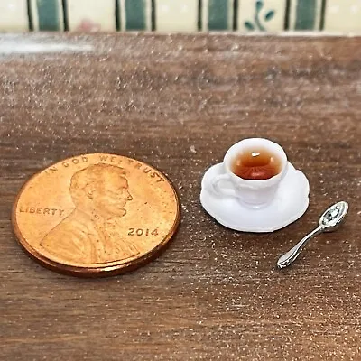 Dollhouse Miniature 1:12 Cup Of Tea With Spoon Made In USA • $2.95