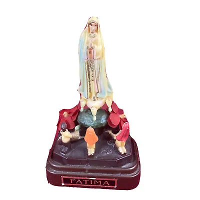 Vintage 1970s Catholic Religious Fatima Plastic Statue 5” With Cloth Flowers • $13.99