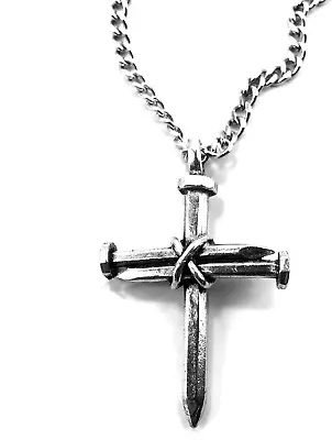 Cross 3 Nails Wire Wrapped Antique Silver Metal Finish Pendant Silver Finish 24 • $28.86