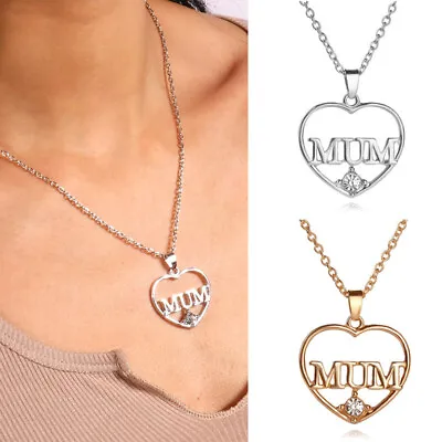 Mothers Day Necklace Gift Her Mum Mummy Love Heart CZ Pendant Jewellery Gifts UK • £3.79