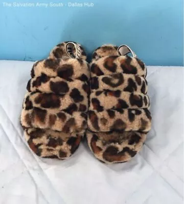 UGG Womens Fluff Yeah Slide Spotty Slipper Brown Leopard Print 1106252 - Size 8 • $14.99