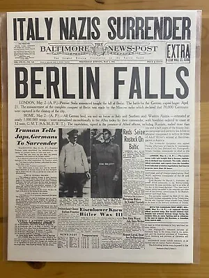 Vintage Newspaper Headline ~berlin Falls  Surrender Germany Italy 1945 Ww2 • $14.49