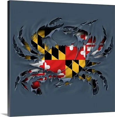Crab Maryland Flag Canvas Wall Art Print Maryland Home Decor • $45.99