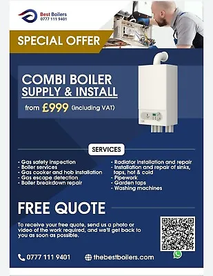 £999.99 Supplied Installed Combi Worcester Baxi Vaillant Ideal Main 24kw-40kw • £999.99