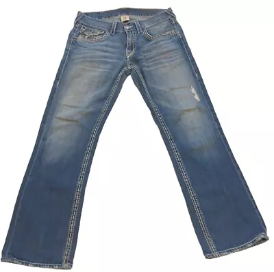 True Religion Denim Jeans Men's 32x29  Distressed Medium Wash Straight Leg Zip  • $32.97