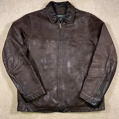 Eddie Bauer Jacket Men Large Brown Zip Up Genuine Leather Warm Winter Coat Heavy • $61.60