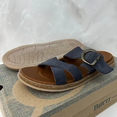 BORN Mens Blue Buckle Accent Caite Slip On Leather Sandals Size 9 M • $31.50