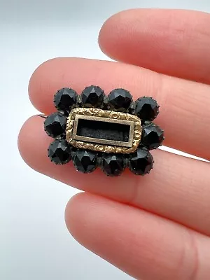 Antique Georgian Gold Filled Jet Mourning Brooch Pin • $95