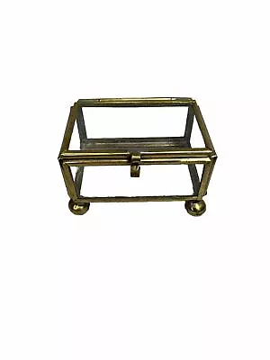 Vintage Gold Brass Jewelry Casket Metal & Glass Display Box Footed • $16.85