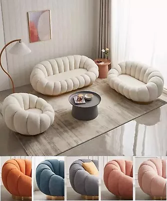 Pumpkin Lounge Sofa Chair 1/2/3 Seater Velvet/Fleece Gold Metal Base 10 Colours • $699