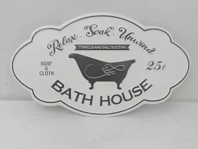 New French Farmhouse Vintage SOAK RELAX BATH HOUSE SIGN Bathroom Hanging Black • $23.99