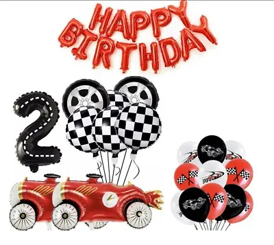Motor Car 2nd Birthday Balloon Set Party Decorations Age 2 Kids Boy Girl Racing • £16.99