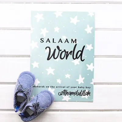 Congratulation Newborn Salaam World Islamic Baby Boy Mubarak Card • £2