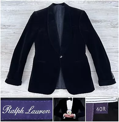 RARE $3995 Ralph Lauren Purple Label Black Velvet Shawl-Lapel Smoking Jacket 38R • $574.95