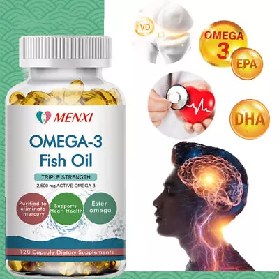 Omega 3 Fish Oil Capsules 3x Strength 2500mg EPA & DHAHighest Potency 120 Pills • $35.99