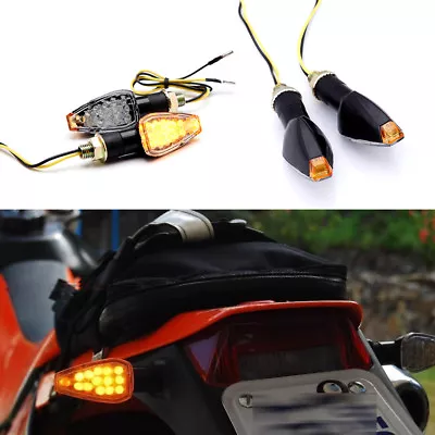 4x Black Mini Motorcycle Turn Signals Amber Lights For Chopper Bobber Custom • $16.66