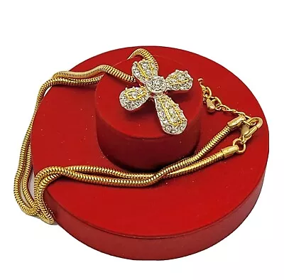 Vintage Cross Pendant Choker Necklace Rhinestones Jewelry Religious Christian  • $49.99