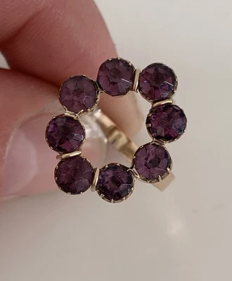 £0.99 • Buy 18ct Rose Gold Victorian Old Cut Amethyst Stone Cluster Ring, 18k 750