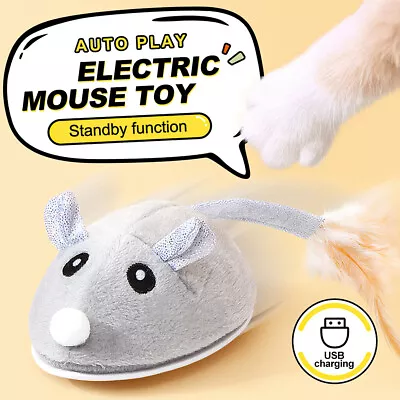 Cat Interactive Mouse Toy Automatic Electric Mouse Teaser Toy Kitten Feather • $19.94