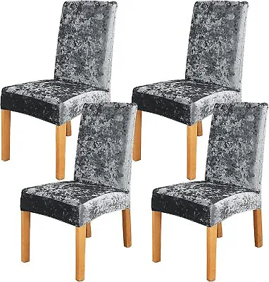 £4.59 • Buy Short Crush Velvet Dining Chair Seat Covers Slip Banquet Home Protective Grey