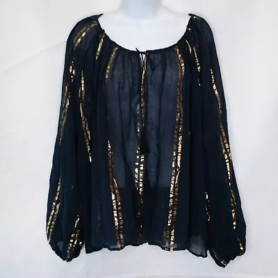 Mes Demoiselles Sheer Boho Top Womens One Size Blue Blouse Tassel Gauzy Z02X • $44.99