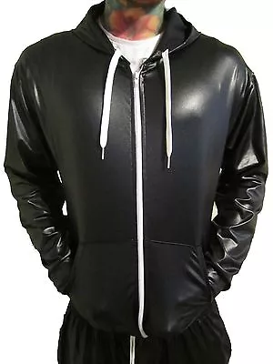 Sale - Mens Wet Look Sports Fitness Hoodie Hoody Tracksuit Zip Jacket S M L Xl • £15.45