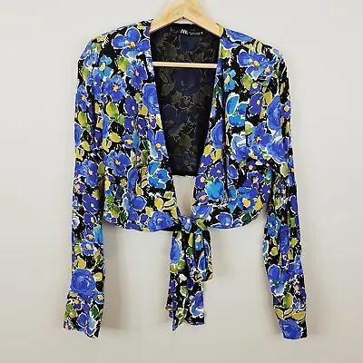 ZARA Womens Size M Or 12 Floral Print Long Sleeve Tie Up Jacket • $65