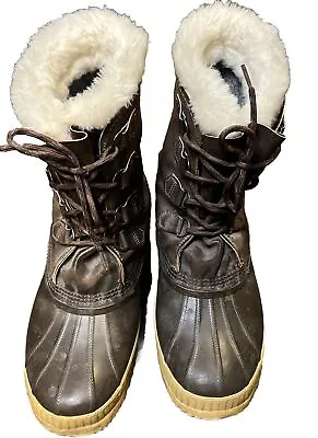 Eddie Bauer Mens 11.5 Duck Hunting Snow Boots Lace-Up Waterproof WoolLined Brown • $39.99