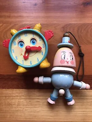 Vintage Wooden Humpty Dumpty & Musical Alarm Clock  • $18