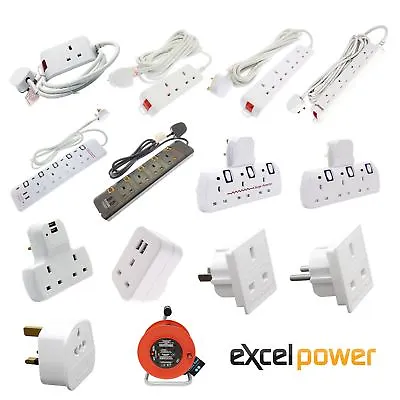 Multi Plug Extension Lead UK Mains Wall Socket Adaptors USB 2 3 4 5 Gang Way • £7.49