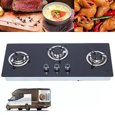 RV Boat Camper 3 Burners Caravan LPG Gas Stove Hob W/ Tempered Glass Durable US • $130.15