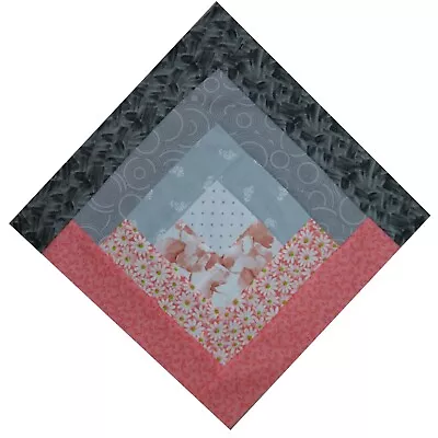 QUILT BLOCKS-Log Cabin - Corals And Grays 11 1/2  Sq. MADE IN USA (0403E) • $1.35