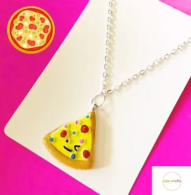 Fun Handmade Pizza Slice Necklace - Silver Chain Quirky Handmade Jewellery • £3.95