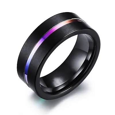 Men's Black 8MM Stainless Steel Ring Promise Wedding Band Size 8 • $9.99