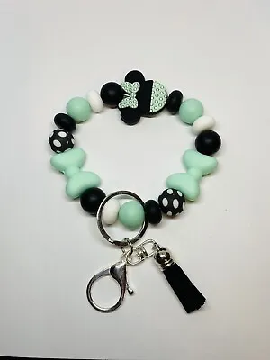 Minnie Mouse Mint Green Bows And Polka Dots Wristlet / Bracelet Keychain • $16.95