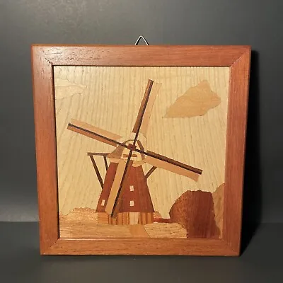 Vintage Marquetry Windmill Inlaid Wood Wall Hanging Handmade Dutch Holland Tile • $16