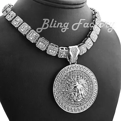 Icy Medusa Medal Pendant & 12mm 16  18  Full Iced Baguette Choker Chain Necklace • $22.99