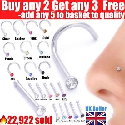 £1.29 • Buy Nose Studs Surgical Steel Screw Straight Nose Stud Piercing Pin Gem Stud Ring