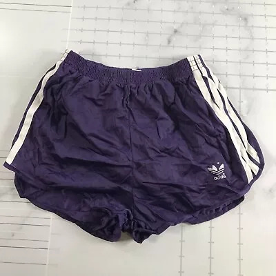 Vintage Adidas Running Shorts Mens S 28-30 Purple Three White Stripes Comforlon • $79.99