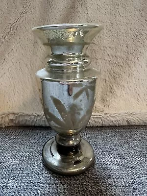 Antique Silver Mercury Glass Vase With Hand Painted Decoration. 5” • $45