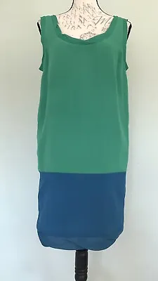 THAKOON For TARGET Sleeveless Green Blue Chiffon Colorblock Shift Dress Size L • $8.99