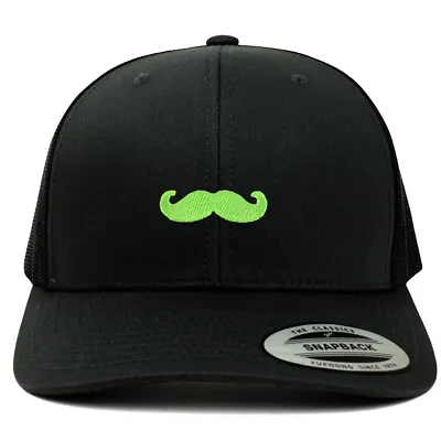 Green Mustache Patch Retro Fit Trucker Mesh Cap - FREE SHIPPING • $19.99