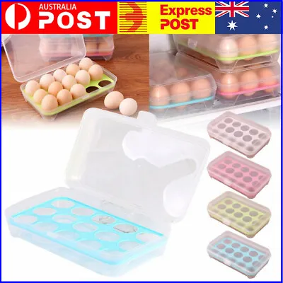 $11.99 • Buy Plastic Egg Storage Box 15 Grids Egg Holder Cartons Refrigerator Kitchen