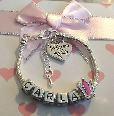 Personalised ANY NAME Childrens Girls Princess Crown Bracelet Gift Box • £4.99