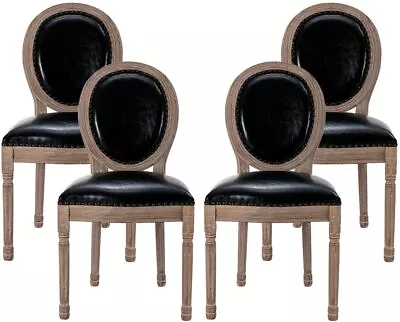 Set Of 2/4 French Country Dining Chairs Upholstered PU Leather Chair Beige/Black • $279.99