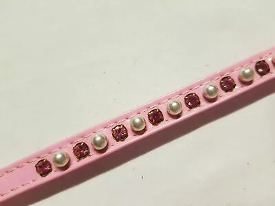 Collar - Dog Cat Small Pearls Pink Gem Rhinestones Buckle Diamonds Vinyl 28-32cm • $6.10