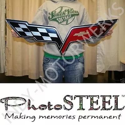 Corvette Crossflag Wall Emblem Large Metal Art C6 05-13 Full 32  By 12  Sign New • $74.95